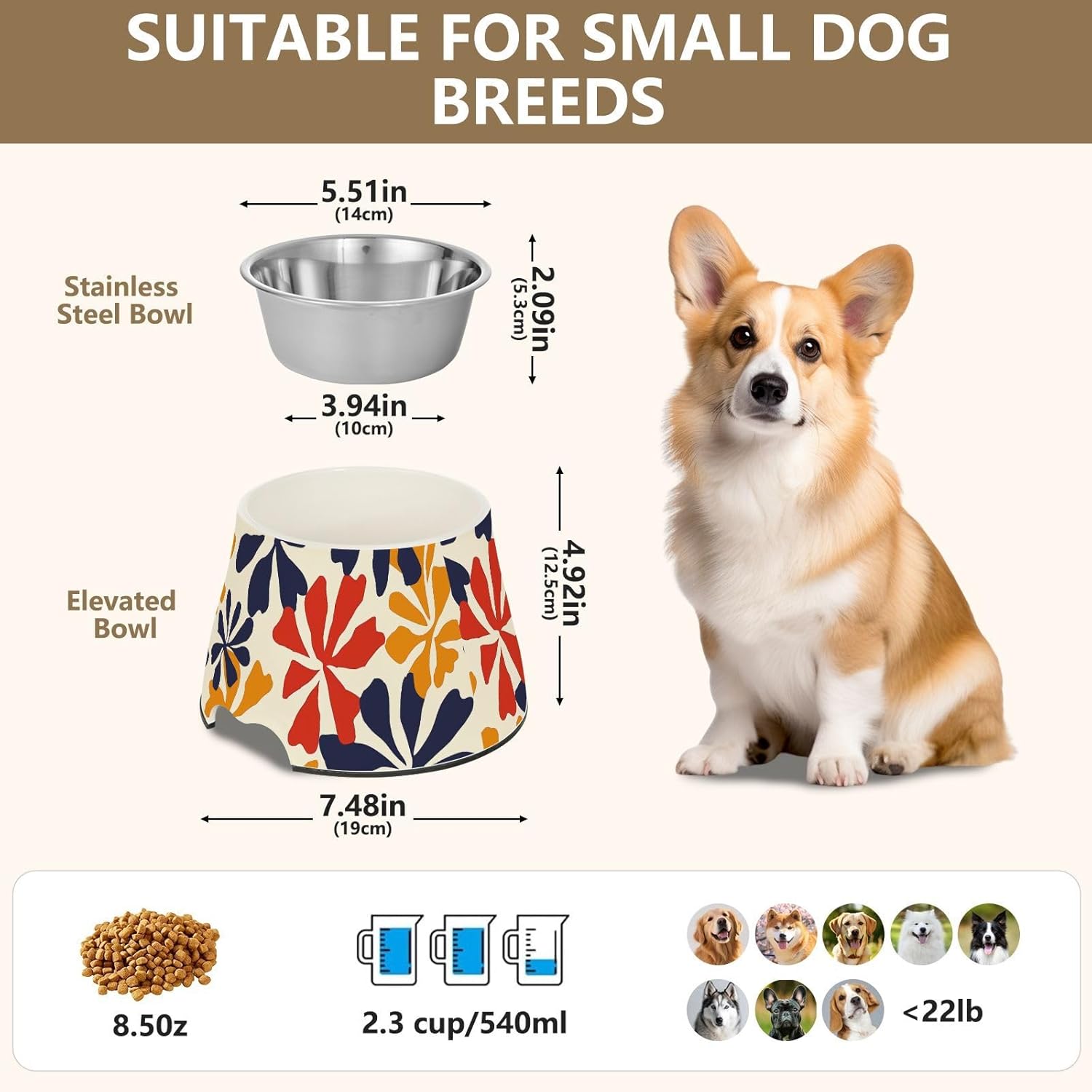 Style Marigold Dark Color Bowls for Pets Elevated Stainless Steel Pets Basic Bowls for Loving Pet Whisker Fatigue
