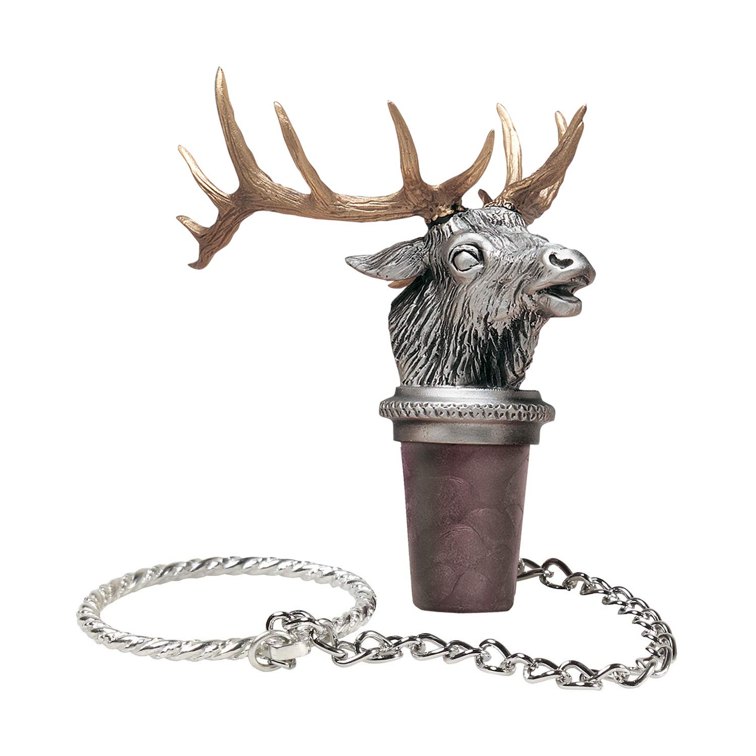 Elk Bottle Stopper with Brass Antlers | Bottle Topper for Wine, Liquor | Expertly Crafted Pewter Reusable Wine Cork