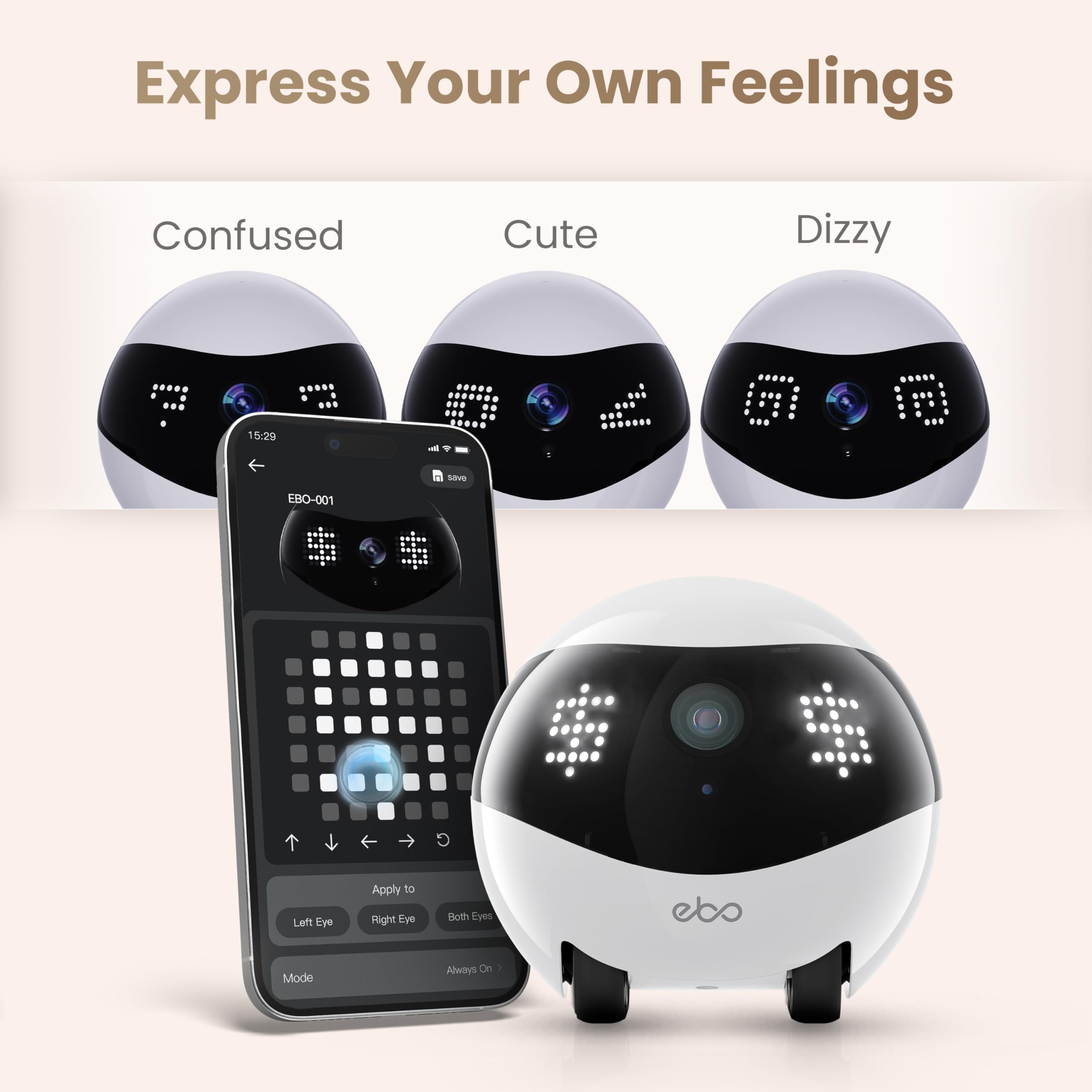 Enabot EBO Air 2 FamilyBot, kamera do monitorowania zwierząt domowych z aplikacją, 2K mobilna kamera domowa z możliwością dostosowywania wyrażeń twarzy, bezprzewodowa kamera dla kotów z noktowizorem
