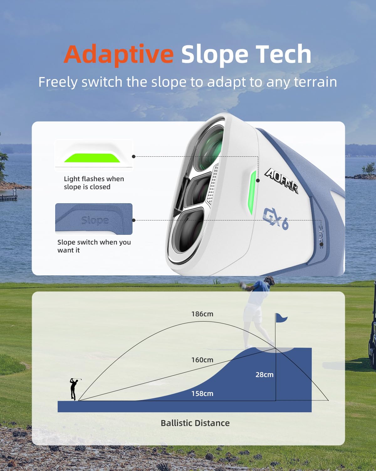 AOFAR GX6 Télémètre de Golf avec Aimant, Rechargeable Rangefinder 1000Y,Vibration de Verrouillage du mât de Drapeau,Pente allumé/éteint avec lumière d'indicateur, 7X,Imperméable Télémètre Laser