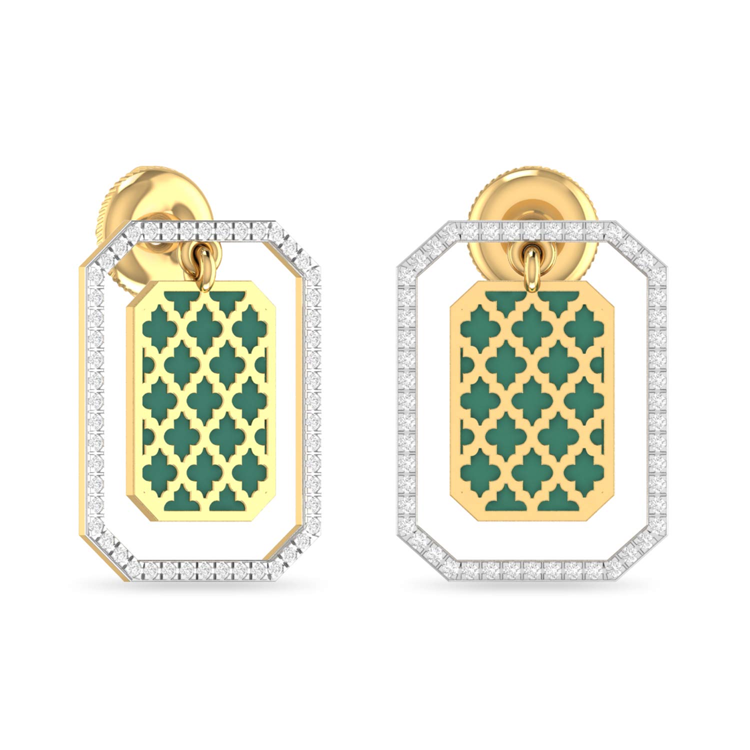 Yellow Gold and Diamond Stud Earrings for Women-image-28