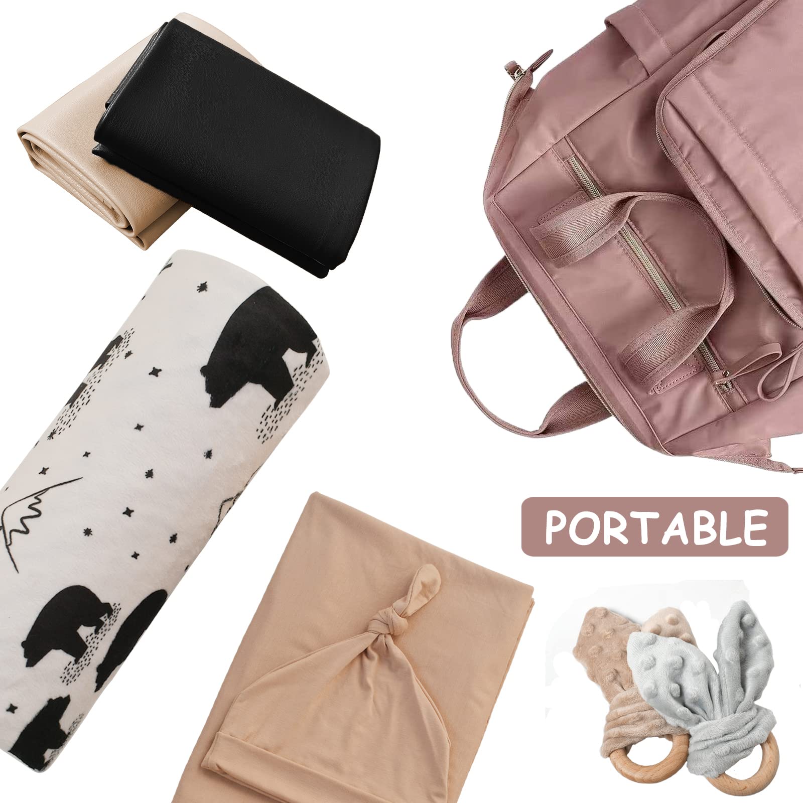 Baby-Wickelunterlage, tragbare Wickelunterlage, Reise-Wickelunterlage für Babys und kleine Kleinkinder, Beige und Schwarz
