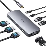 USB C Station d'amarrage Double DisplayPort, 8 en 1 USB Hub avec 2 DP, HDMI, VGA, USB C 2.0, A 2.0, PD Port de recharge, Adaptateur multi moniteur pour ordinateurs portables Dell/HP/ASUS