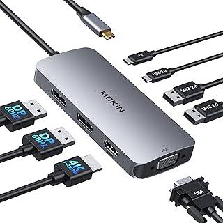 Docking Station Dual DisplayPort, 8-in-1 Laptop Docking Station USB Hub with 2DP, 1 HDMI, VGA, USB C 2.0 & USB A 2.0, PD 100W, Multi-Monitor USB C Adapter for Surface/HP/Lenovo Laptops
