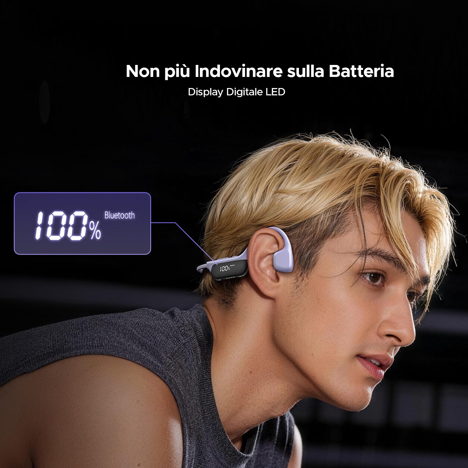 Bone Beat Run Digital Cuffie Conduzione Ossea Wireless Auricolari Conduzione Aperte Oreille Auricolari Sportive Bluetooth Impermeabili con Batteria 9 Ore BT6 Corsa Palestra Outdoor - Viola