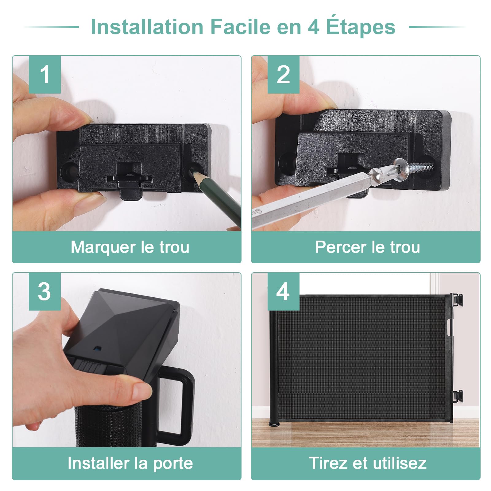 Barrière Sécurité pour Enfant Chien, Barriere de Securite Retractable, avec Renforcement en Fibre de Verre, pour Enfants et Aux Chiens Petits Moyens, Grands, 1.5M