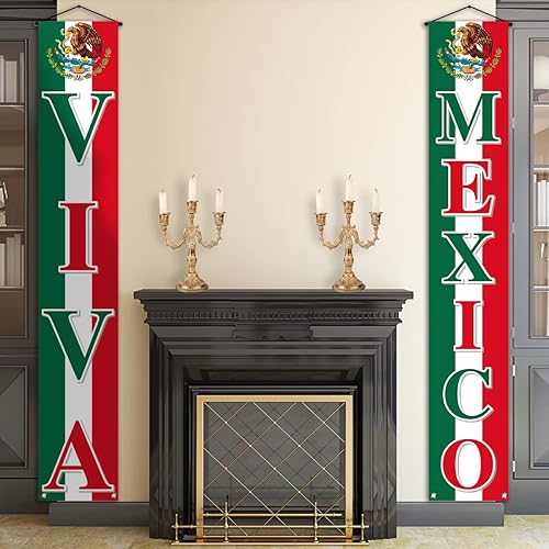 Miniatura 4 de Vohado Viva México - Cartel colgante para puerta delantera, decoración del Día de la Independencia mexicana, 16 de septiembre, suministros para