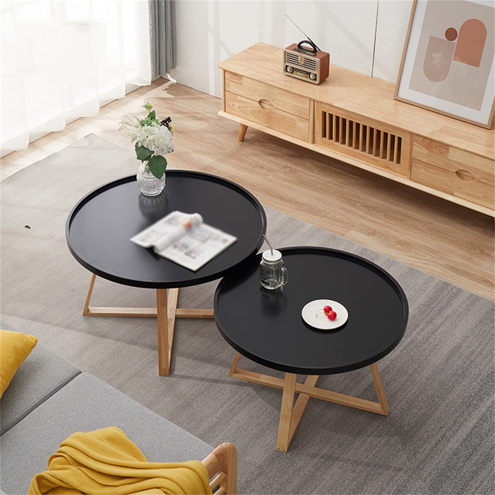 Amazon.co.jp: ローテーブル、無垢材の丸いコーヒーテーブル、リビング