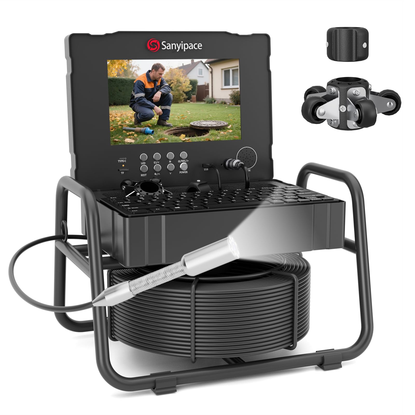 Cámara de Alcantarillado 50M, Sanyipace 23MM Cámara de Inspección de Tuberías con Teclado, IP68 y 8 Luces LED, Camara Endoscopica para Tuberias Industrial con Batería de Alta Capacidad de 10000mAh