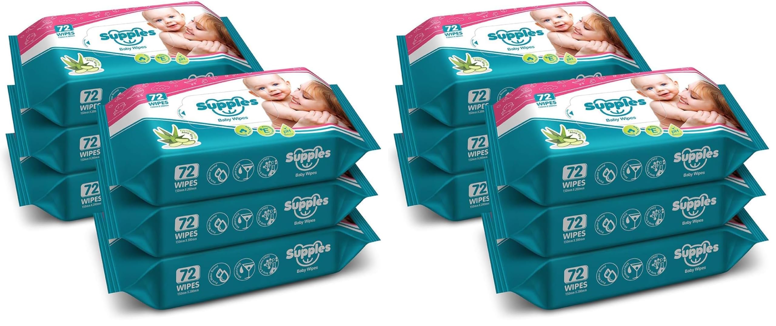 Amazon Brand - Supples Baby Wet Wipes | 432 Wipes | 72 Wipes x 12 Packs | Enriched With Aloe Vera and Vitamin E | Alcohol-Free and Paraben-Free | Pure Water-Based formulation-image-29