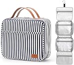 Bosidu Sac de toilette suspendu pour les femmes, Grande capacité imperméable sac de toilette avec 4 Compartiments & 1 Crochet robuste, idéal pour les voyages ou l'utilisation quotidienne (Navy Blue & Blanc rayé)