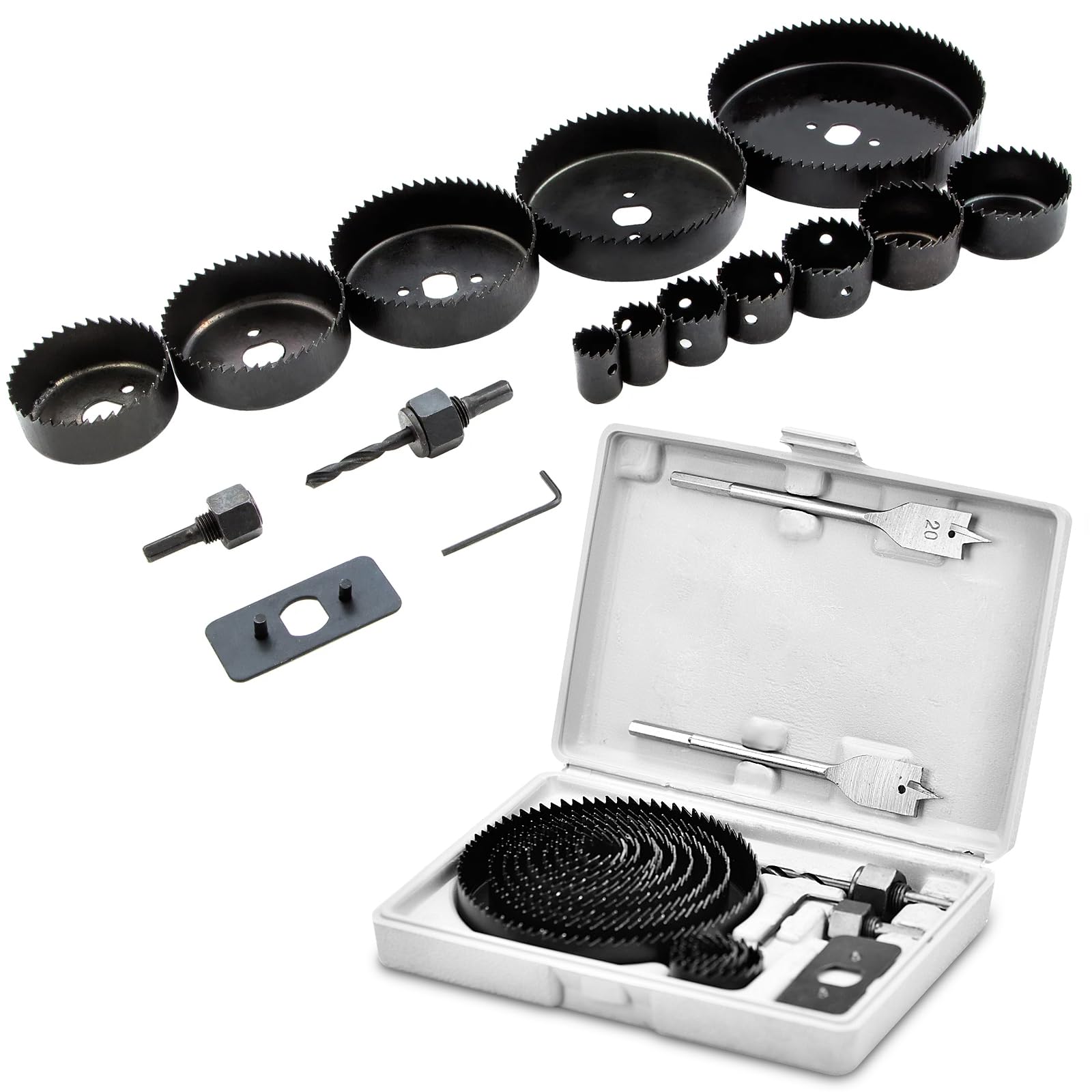 Set 18 Pezzi Sega A Tazza Per Legno - Frese 19-127mm Con Chiavi E Trapano Per Legno E Cartongesso