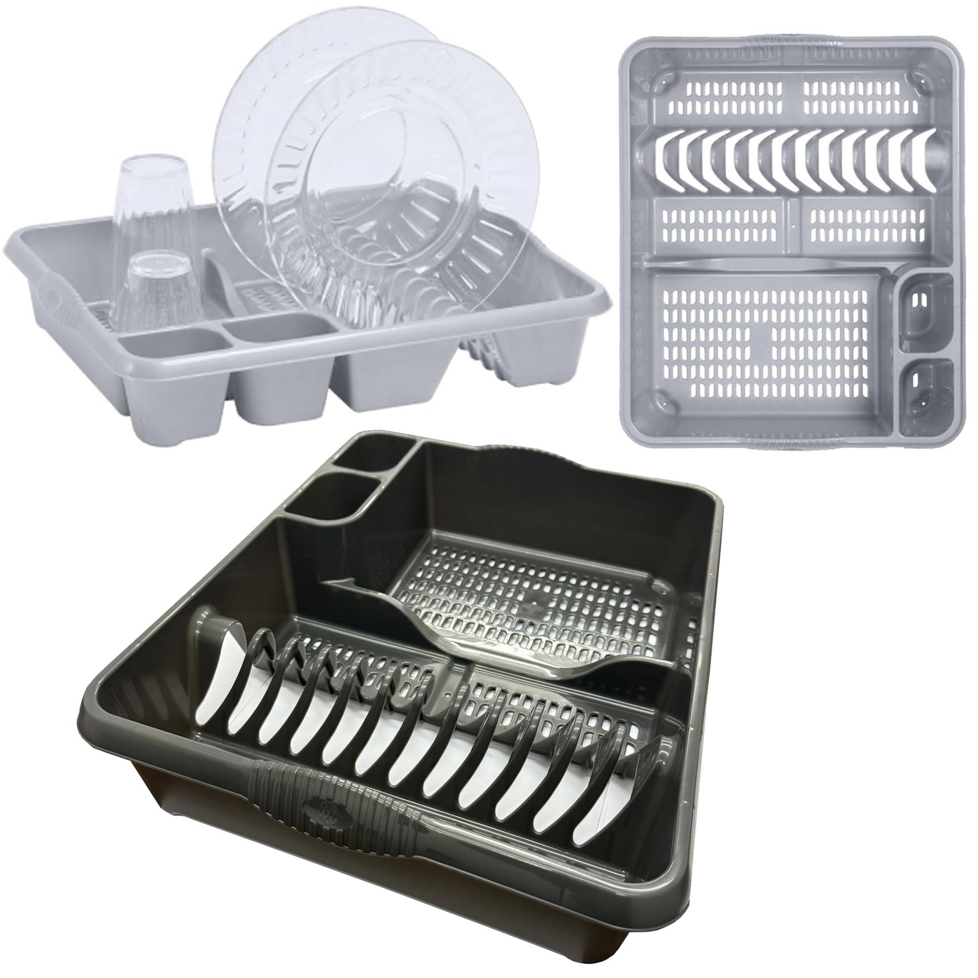 Storm Trading Group Silver Kitchen Counter Large Strong Plastic Cutlery Dish Drainer Racks With Integral Handles (1, )