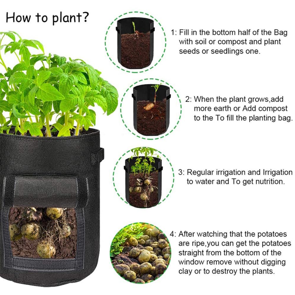 Bolsa de cultivo de fieltro negro de 10 galones, bolsas de cultivo de patatas de 35 cm x 45 cm, maceta transpirable para verduras, tomates y patatas con asas