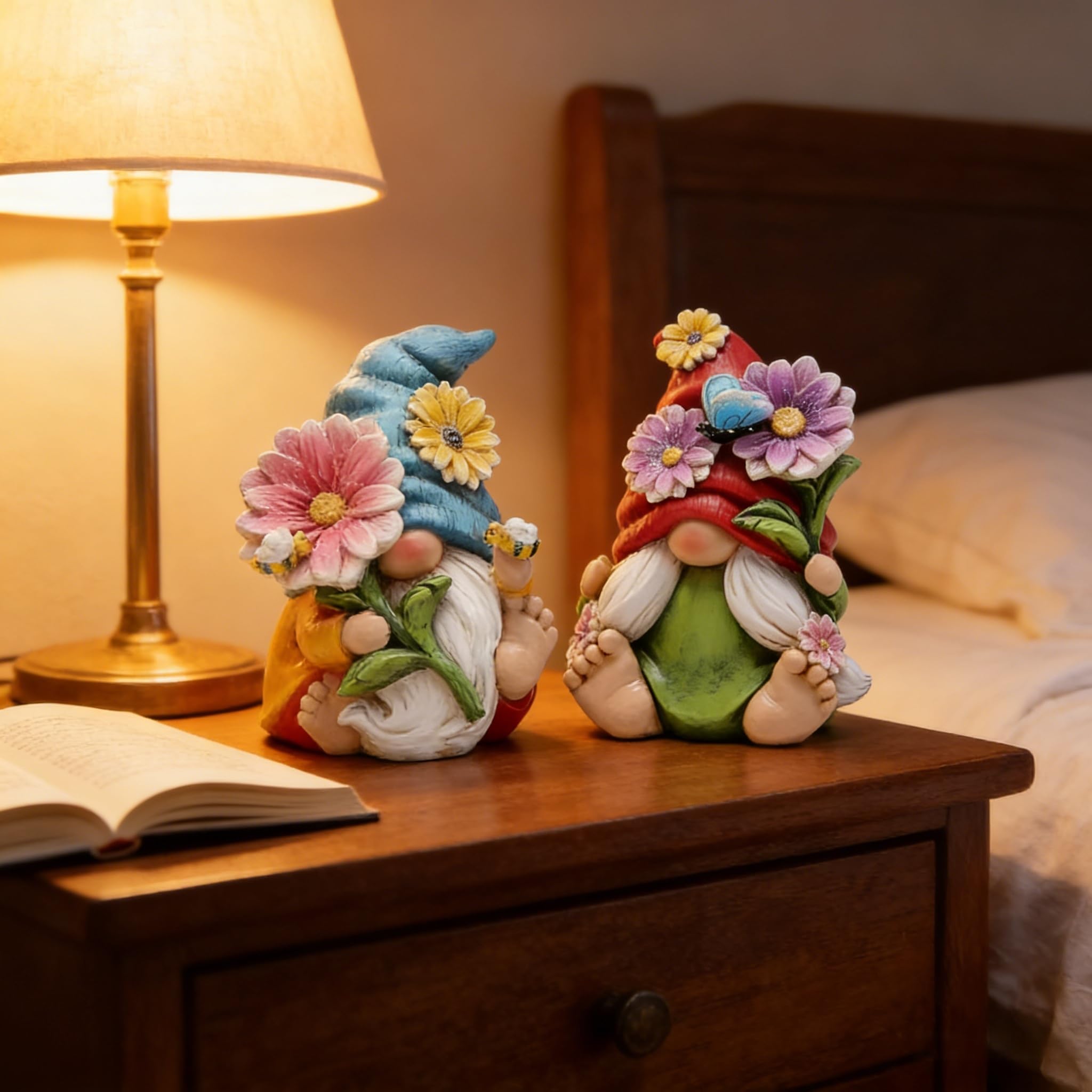 Hodao 2 gnomos de Primavera y Verano de 4 Pulgadas de Alto, Decoraciones de jardín de Tomte, Elfo, otoño, gnomo, Regalos, Figura de Elfo Sueco, Enano, decoración de gnomo de Mesa, decoración de