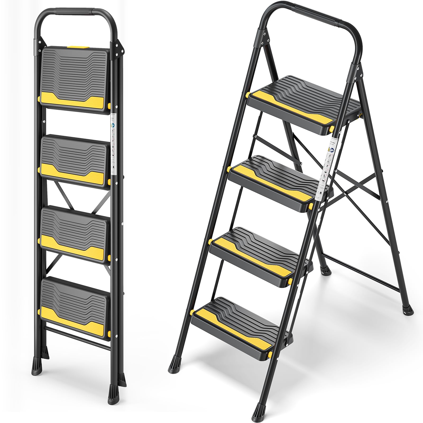 Urackify 4 Step Ladder, Heavy-Duty 330lb Capacity, Wide Anti-Slip Steps & Secure Handrail Compact, Folding Step Stool Portable Design for Home, Kitchen, Office, Pantry, Closet Use, Black