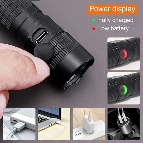 Miniatura 4 de SecurityIng EF05 Linterna magnética EDC recargable USB-C, 887 lúmenes, 5 modos de zoom, IPX-6 resistente al agua, mini linterna LED con clip, cable
