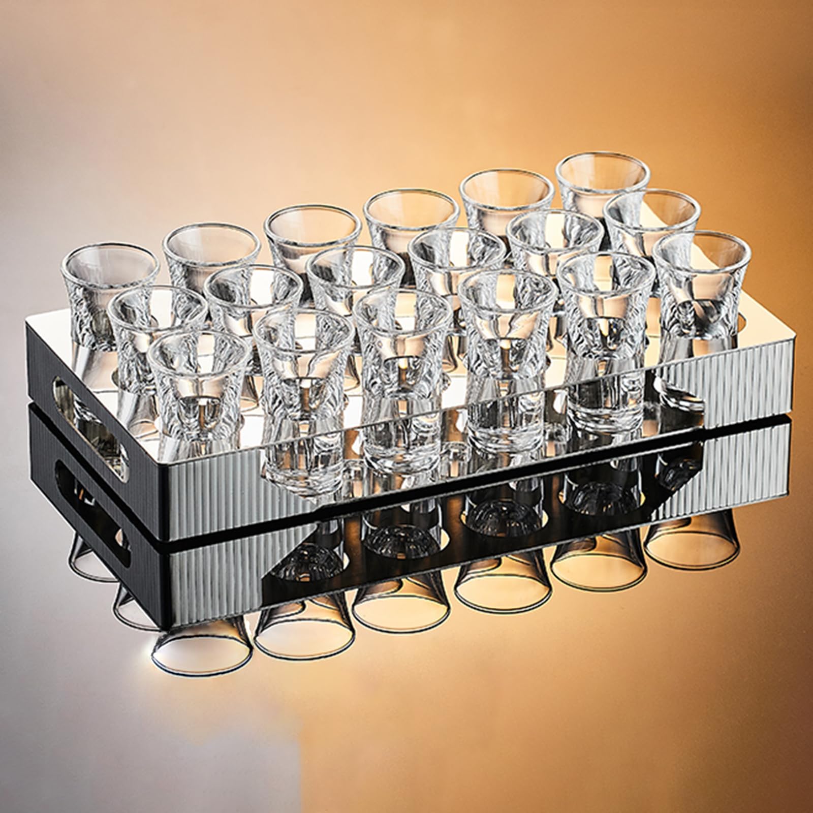 Juego de vasos de chupito para fiesta con estante de almacenamiento para whisky, tequila, licores, fiesta (18 vasos de 25 ml + estante)