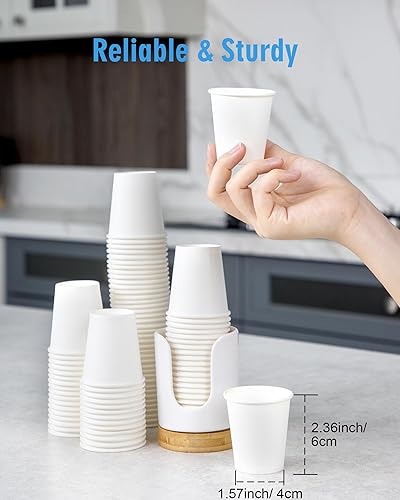 Miniatura 8 de Viosuniu Dispensador de vasos de papel de cerámica blanca de 3 onzas con 100 vasos de papel PLA para baño, tocador, encimera, enjuague bucal y tazas