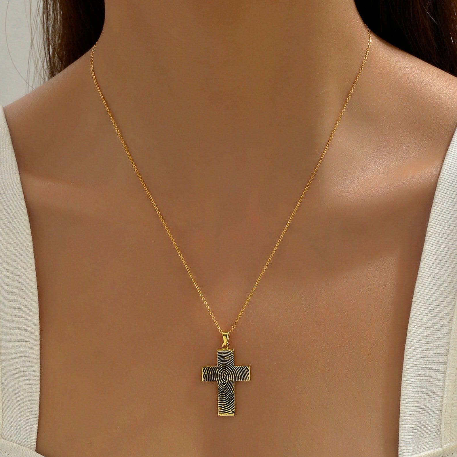 Collar de forma cruzada plata de ley 925 a medida huella dactilar Collar recuerdo a medida huella dactilar recuerdo para abuelo abuela hecho a mano Día de la Madre