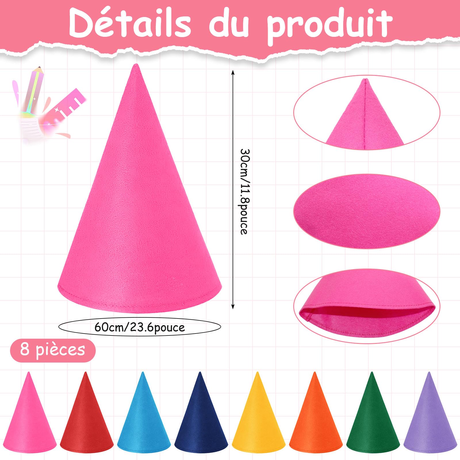 16 pezzi Costumi Matita Colorata per Adulti – 8 Grembiuli Matita + 8 Cappelli – Costume divertente Matita di Colore per Halloween, Carnevale, Cosplay e Festa a Tema