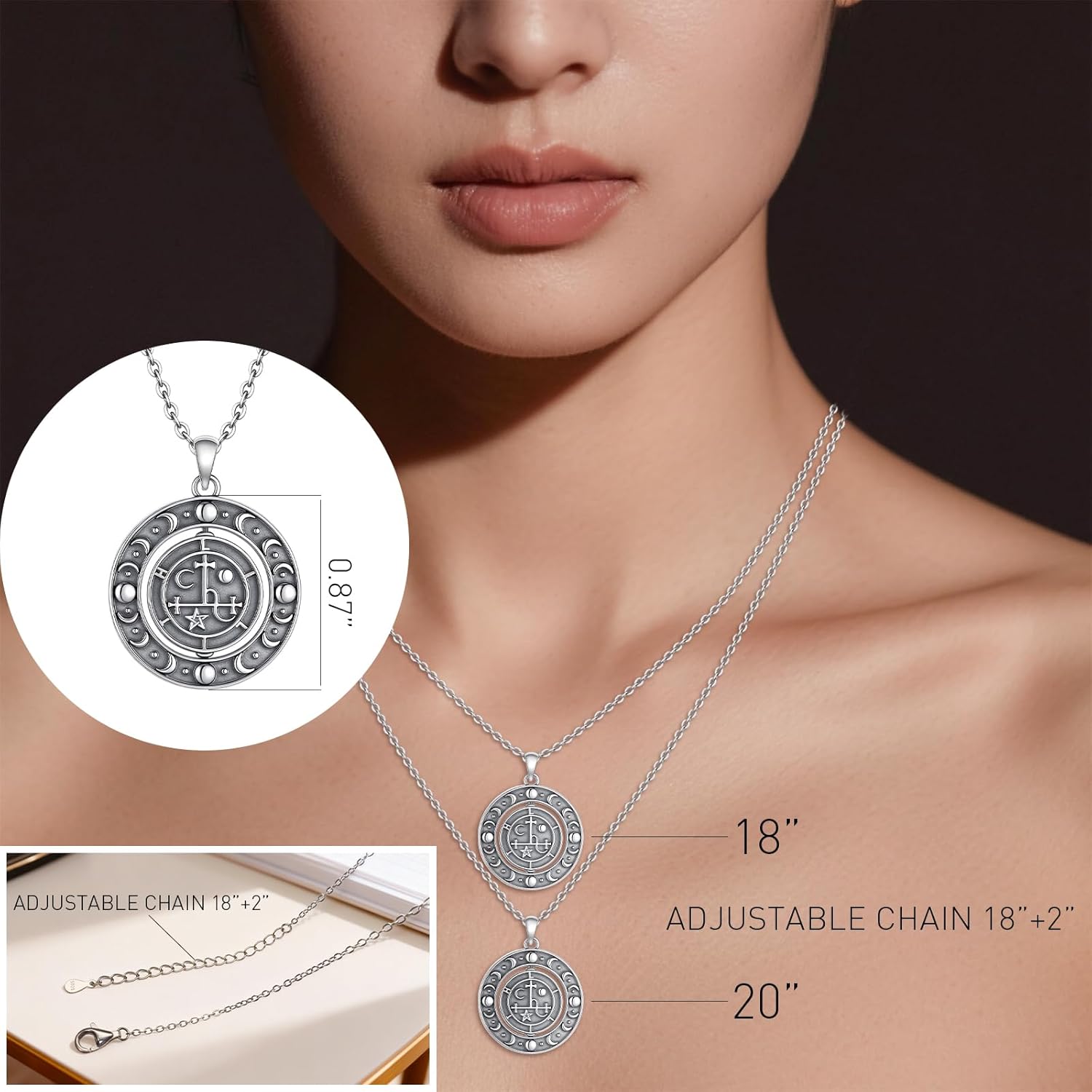 Lilith Necklace Moon Phase Necklaces for Women Rotatable Sterling Silver Black Sigil Of Lilith Pendant Sun and Moon Jewelry Cross Gifts Men - Image 7