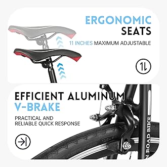 Road Bike 14-21Speed 700C Wheel with Light Aluminum Alloy Frame Commuter Bicycle with Dual Disc/V Brakes for Women and Men Black,White,Blue,Red