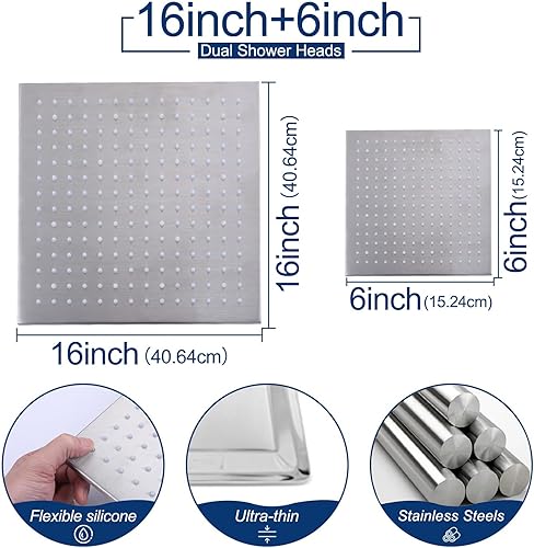 Miniatura 50 de Sistema de ducha de lluvia, cabezal de ducha de lluvia montado en la pared de 12 pulgadas con chorros corporales y ducha de mano, juego de grifo