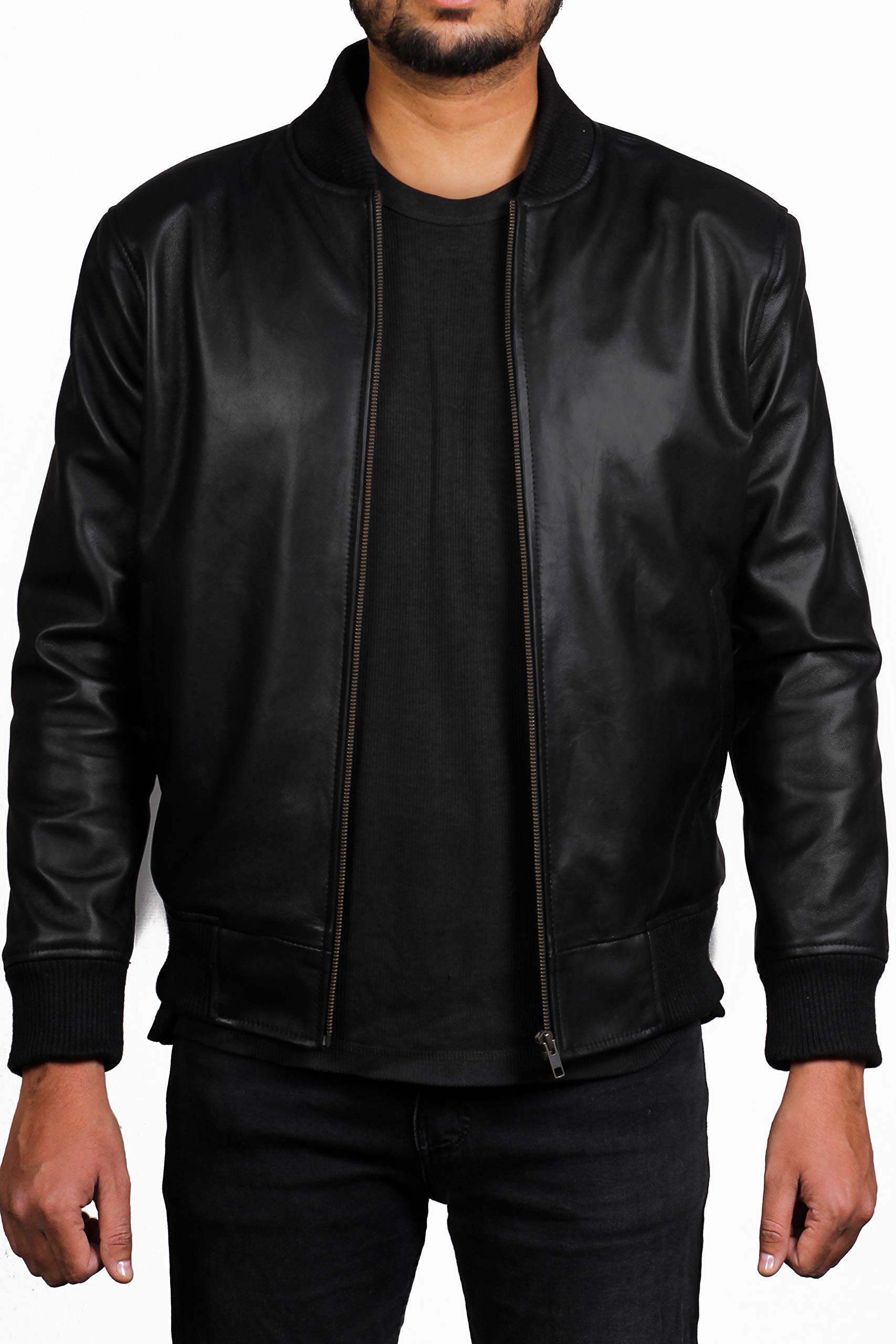 Leather Jacket Biker - Mens Jackets Casual Smart - Winter Black Bomber (2XL)