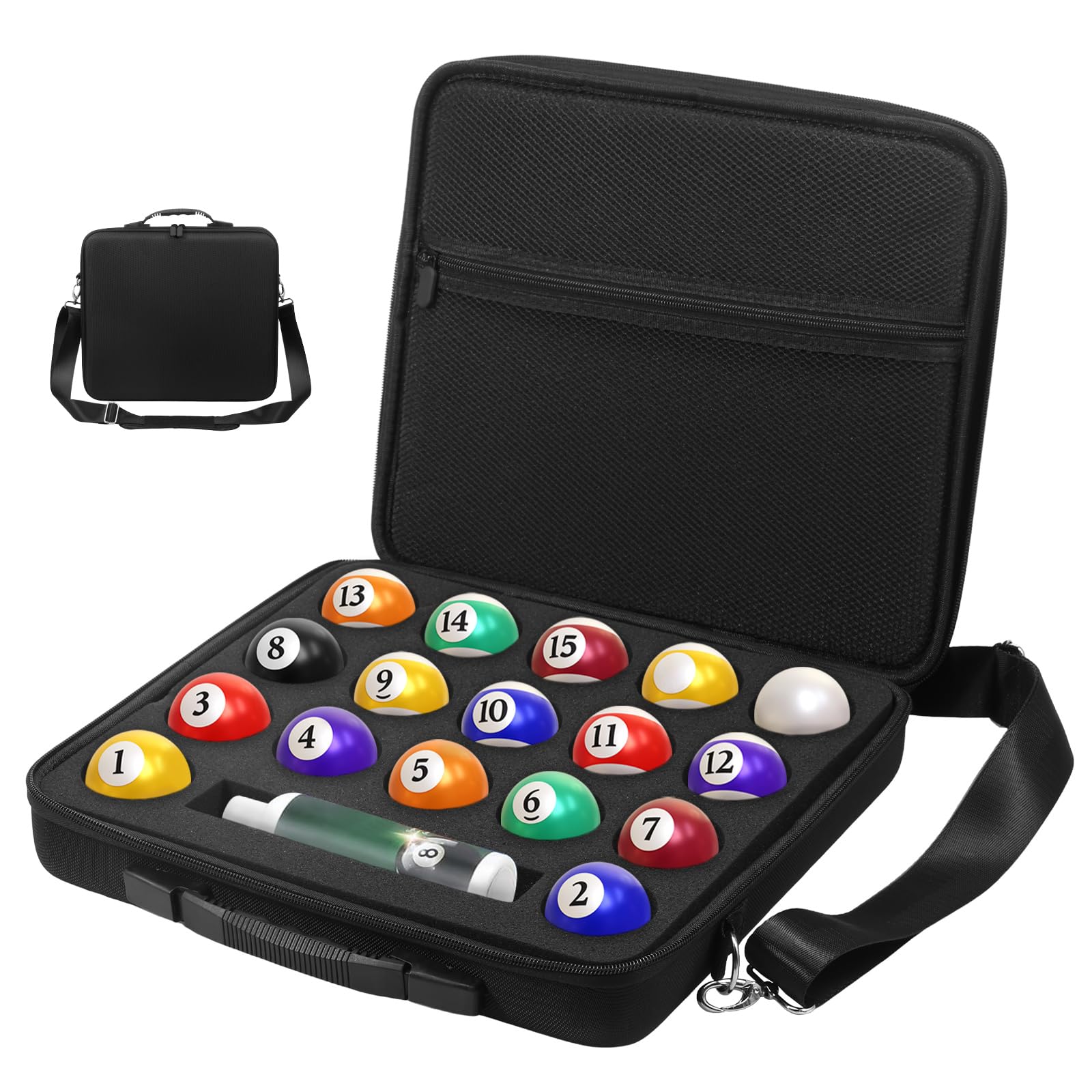 Anihet Pool Ball Case, Travel Pool Storage Bag 17 Balls Billiard Ball Case with Handle and Adjustable Shoulder Strap for Home Outdoor Traveling Club