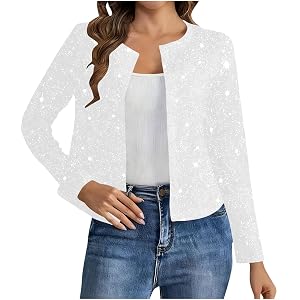 2025 Cropped Sequin Cardigans for Women Long Sleeve Open Front Elegant Glitter Party Jackets Sparkle Short Blazer
