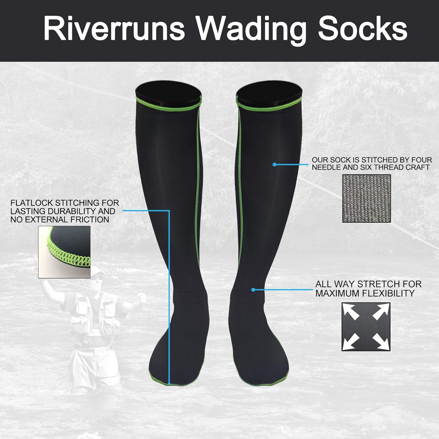 Riverruns Wading Socks, Nylon Fishing Wader Socks for Men and Women Outdoor Fishing, Surfing, Wakeboarding - Image 2