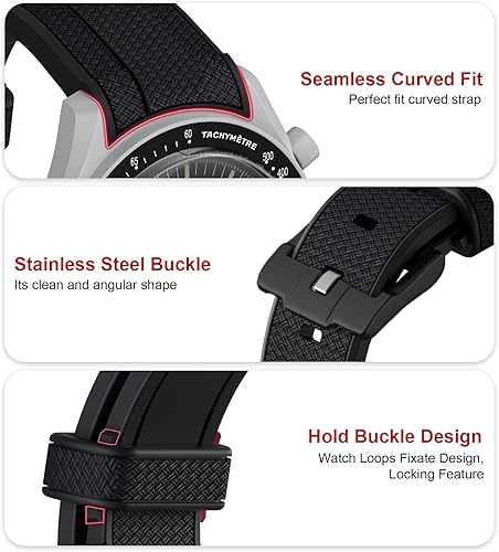 Vista 5 de Stanchev Correa para reloj Omega x Swatch MoonSwatchRolex de 0.787 pulgadas, silicona suave Omega X Swatch Moonswatch Speedmaster, correa curvada