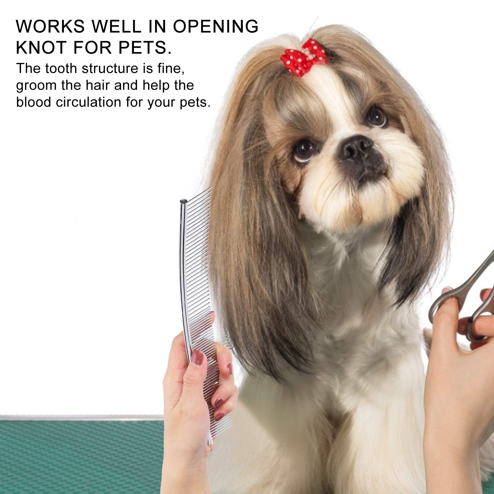 Peine curvado para perro, peine para mascotas, peine para el pelo de mascotas de acero inoxidable para perros, gatos, cachorros, aseo de mascotas (medio delgado y medio denso, peine curvado)