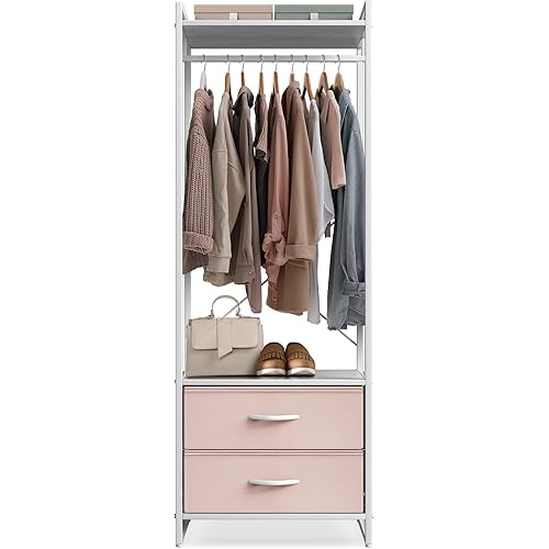 Sorbus Premium Cothing Rack with Drawers - Heavy Duty Wardrobe Closet with Metal Frame & Wooden Top - 70Inch Tall Garment Rack- Lightweight Freestanding Coat Closet - Multipurpose for Hallway, Bedroom