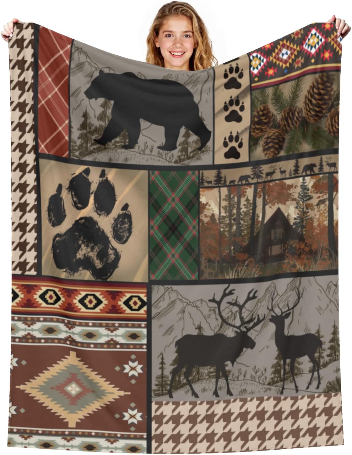 Rustic Cabin Retro Throw Blanket Flannel Fleece 50 x 60 Inch,Vintage Bear Deer Wild Animal Cozy Warm Bed Couch Blanket, Farmhouse Home Decor Ultra Soft Fuzzy Blanket for Sofa Camping Bedroom - Image 6