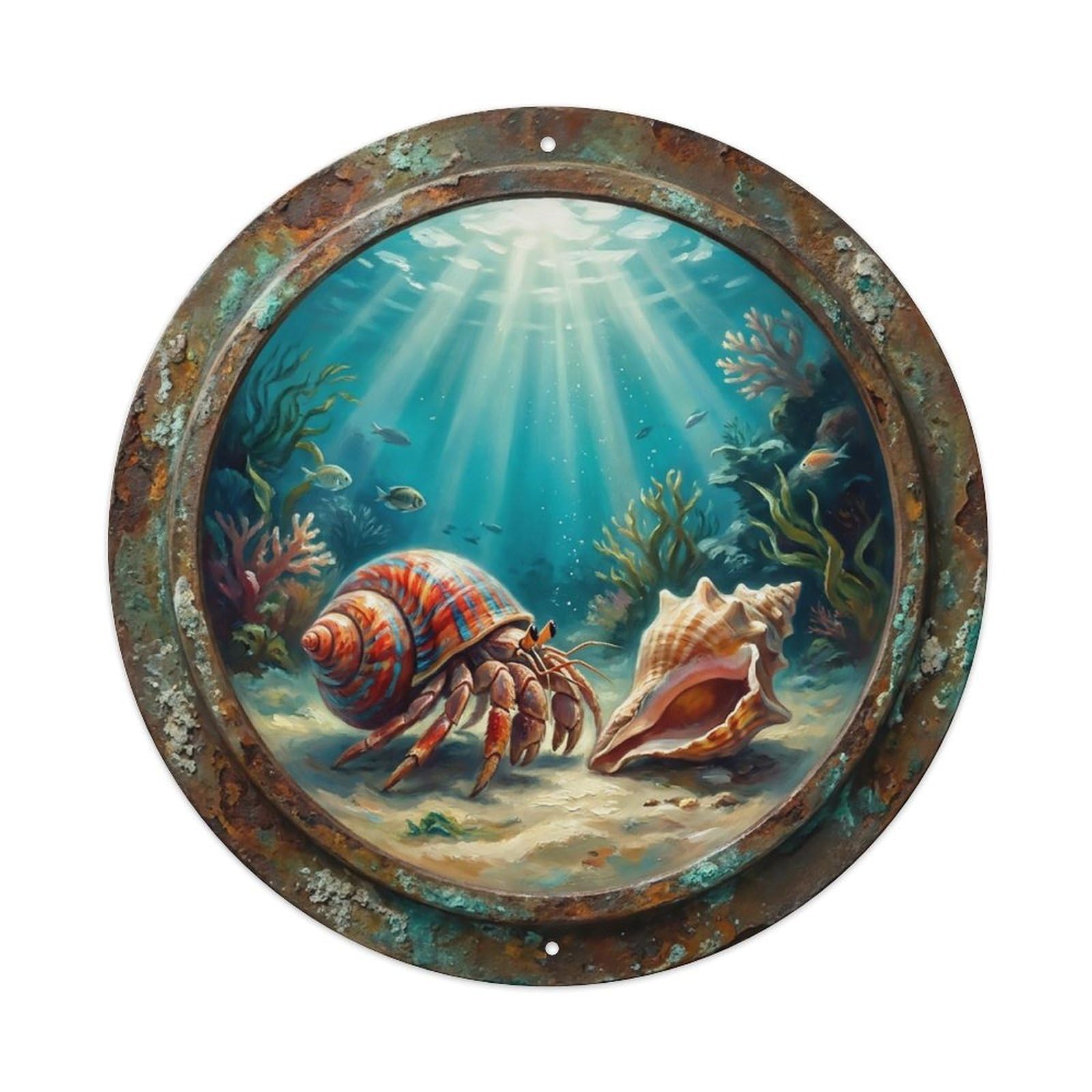 Vintage Porthole Hermit Crab Shell Ship Window Undersea Deep Sea 1 Metal Tin Sign