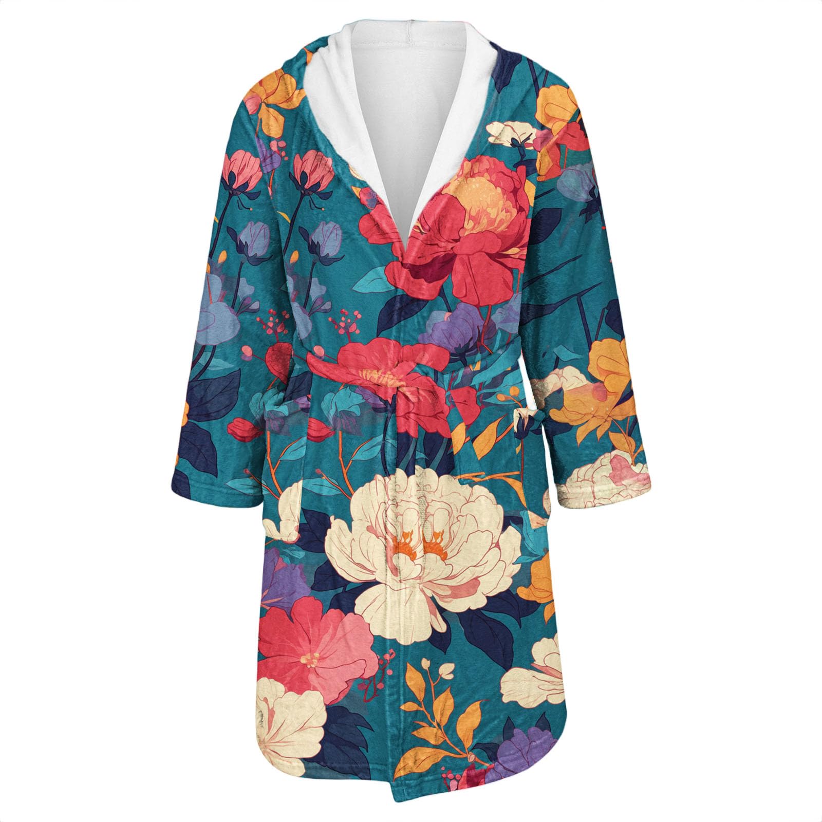 Générique Robe De Chambre Femme Chic Et Elegant 2025 Nouveau Bathrobe À Capuche Avec Poches Albornoz A Nouer Kimono D'Intérieur Pyjama De Nuit Douce Peignoir Peignoir De Bain Femme Imprimé Long