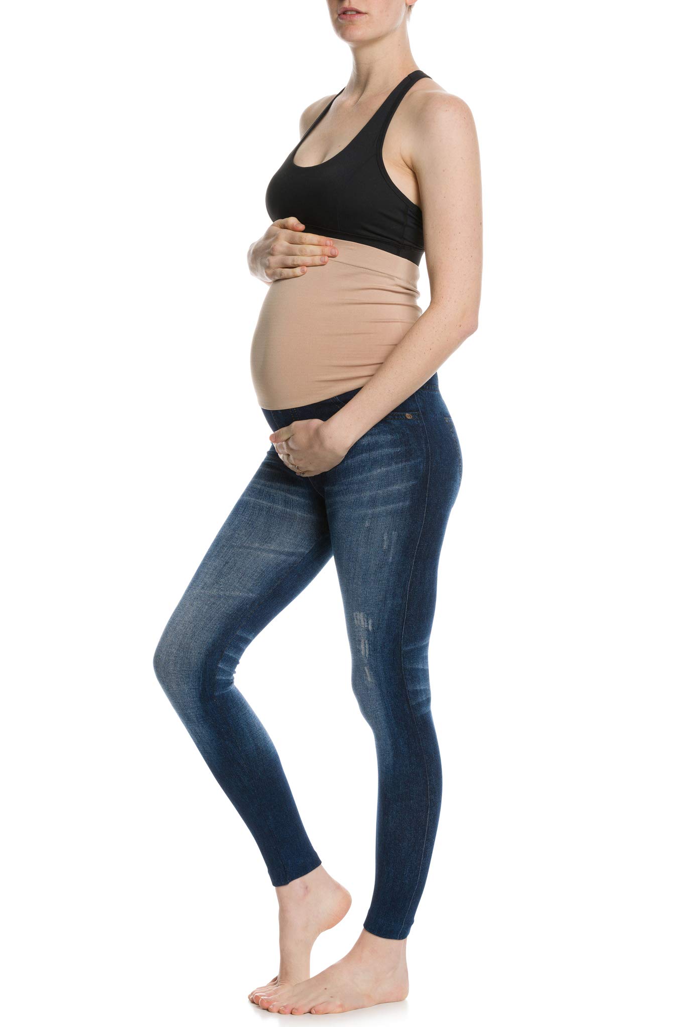 Maternity Denim Print Fake Jeans, Seamless Full Length Leggings