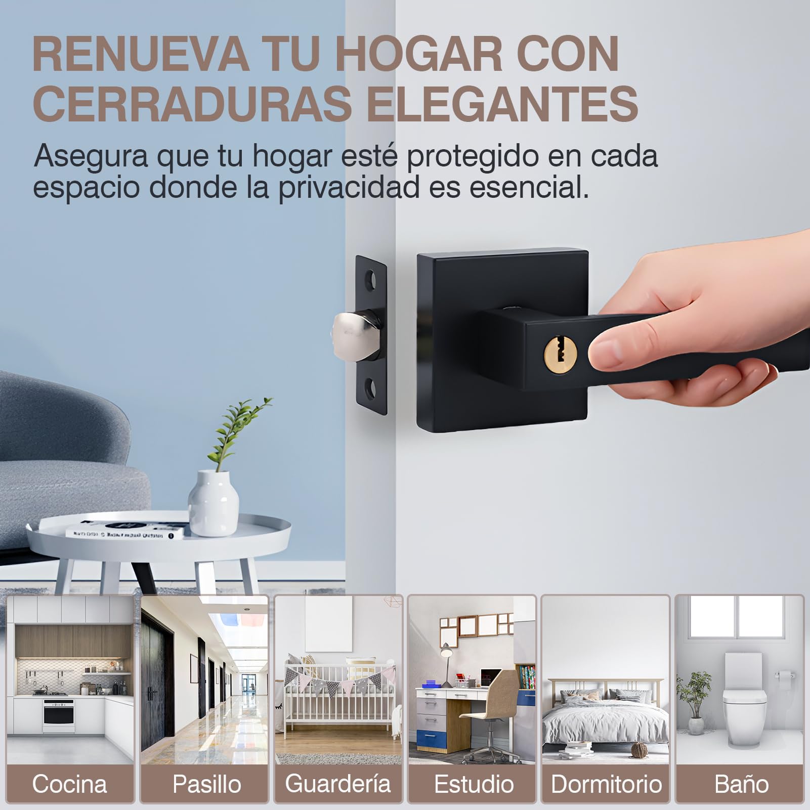 Manija de Puerta de Servicio Pesado, Con Cerradura de Llave, Negro, Reversible para Cocinas y Baños de Oficina (2PCS)