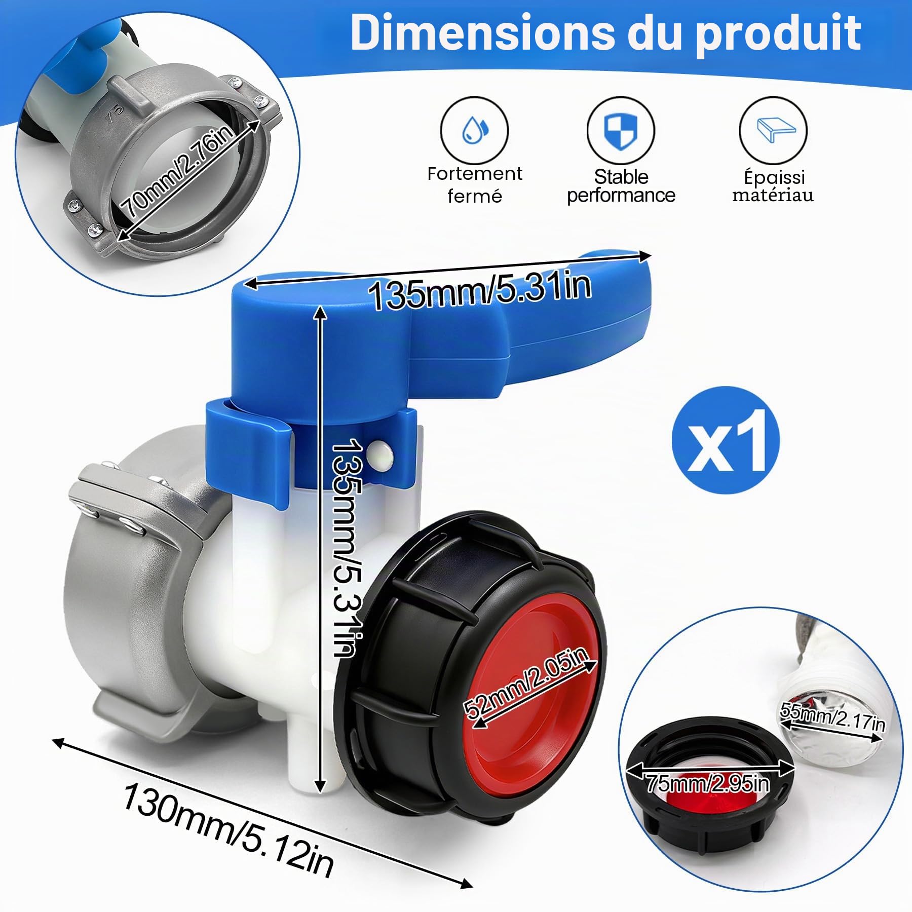 VEEKAY DN50 (75mm) Adaptateur Robinet Cuve 1000L,Adaptateur IBC,Vidange Papillon Plastique,pour Reservoir d'eau de Pluie,Conteneur,Réservoir IBC