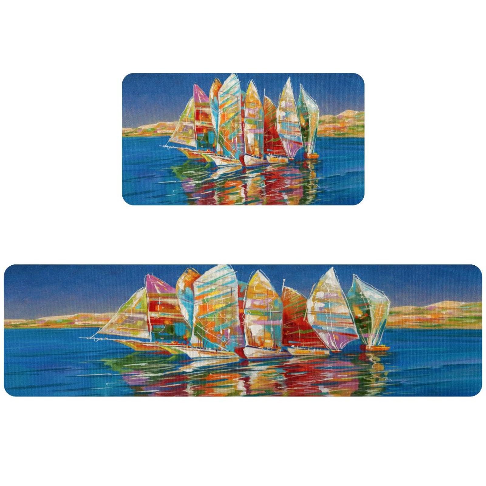Alfombrillas de cocina VAPOKF con patrón de barco y base antideslizante lavable