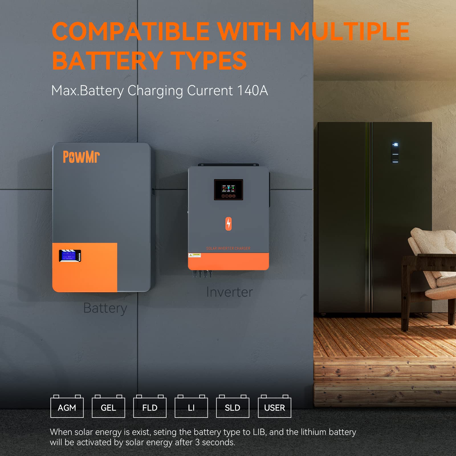 PowMr 10,2KW Solar Hybrid Wechselrichter 48V DC auf 220V/230V AC Hybrid Wechselrichter mit MPPT 180A Solarladeregler Max.PV-Eingang 500VDC Arbeit mit Blei-Säure und Lithium Batterien