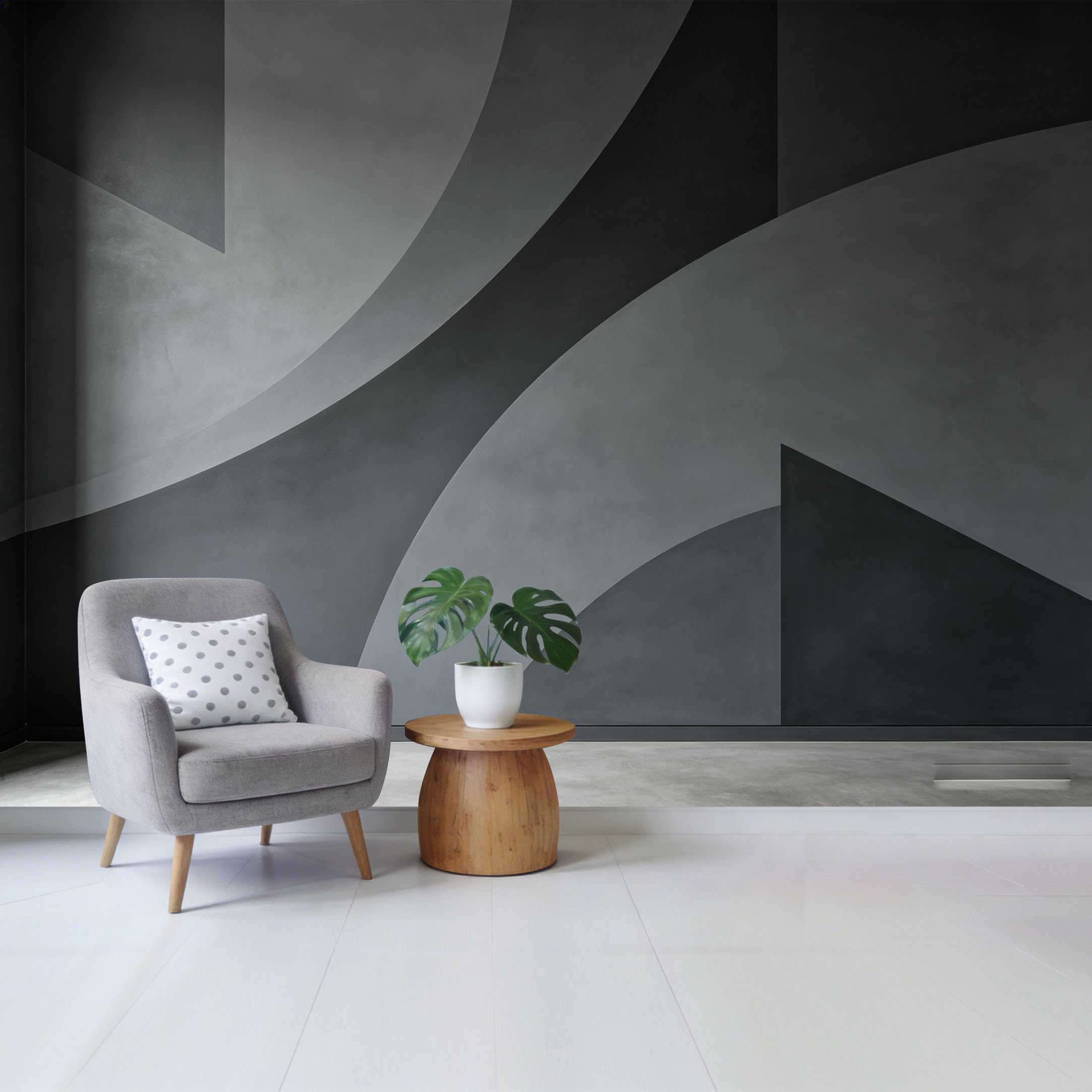 Qzlithotic Yq2605250785 Custom Size Wall Mural Dark Gray Abstract Geometric Curves Minimalist Contemporary Style Selfadhesive Wall Fabric Removable Wallpaper For Home Office Decor