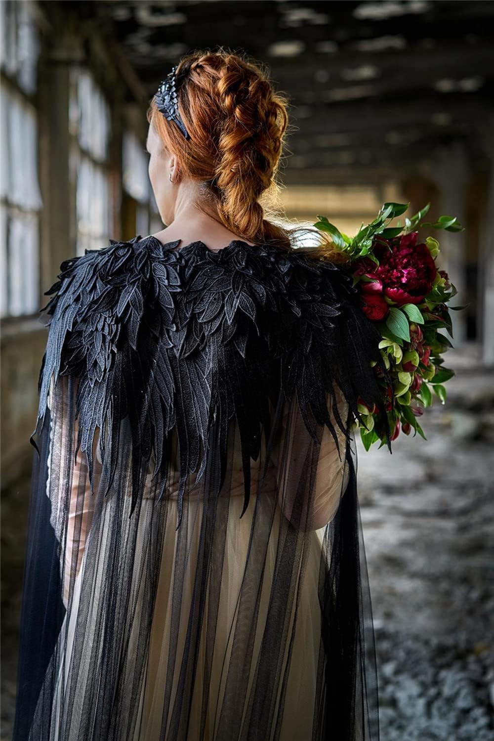 Black Angel Demon Wings Shawl Lace Bridal veils wedding accessories for Bride