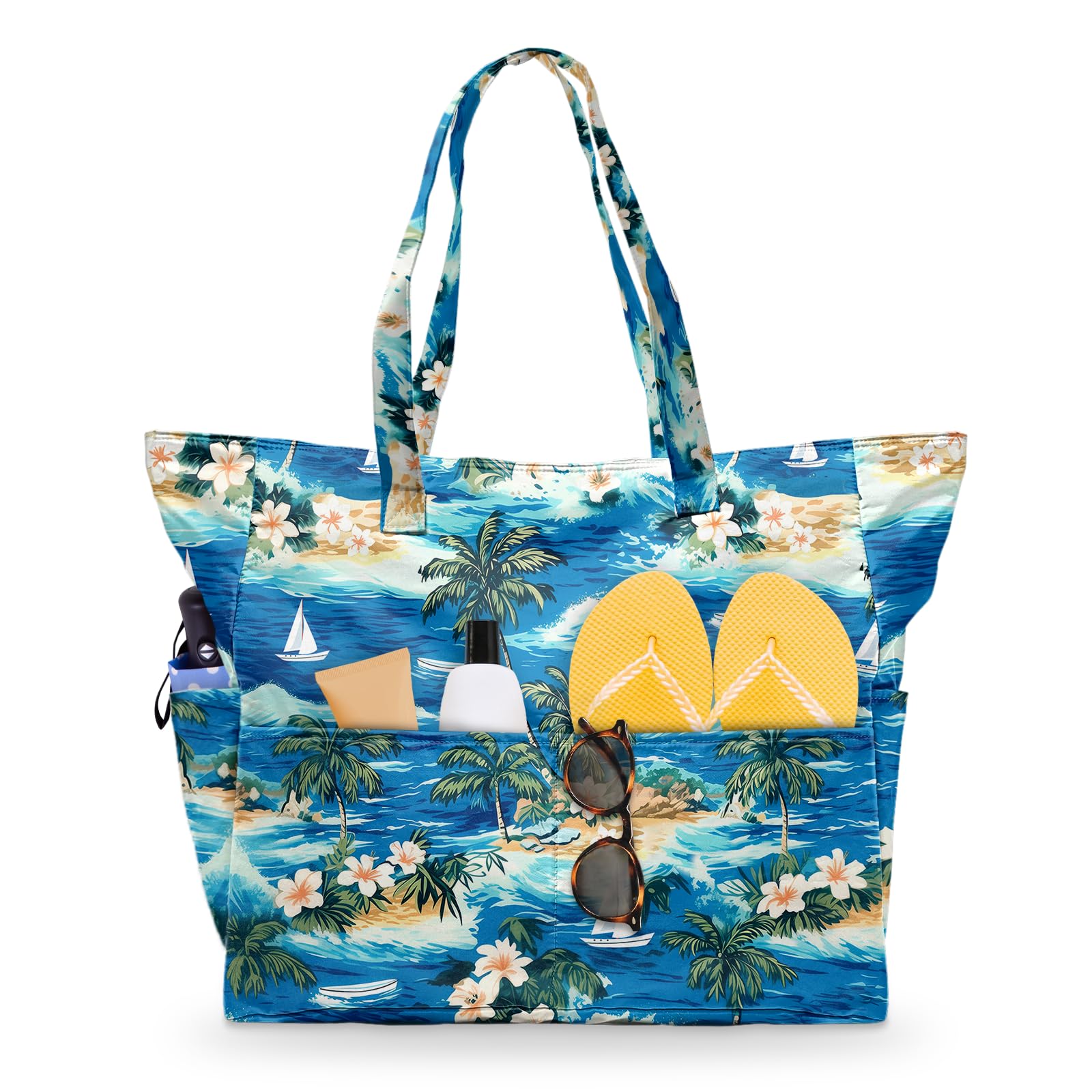 SIOQCKIS Large Beach Bag Waterproof Sandproof Beach Bags for Women Pool Tote Bags with Zipper Summer Swim Bag Foldable