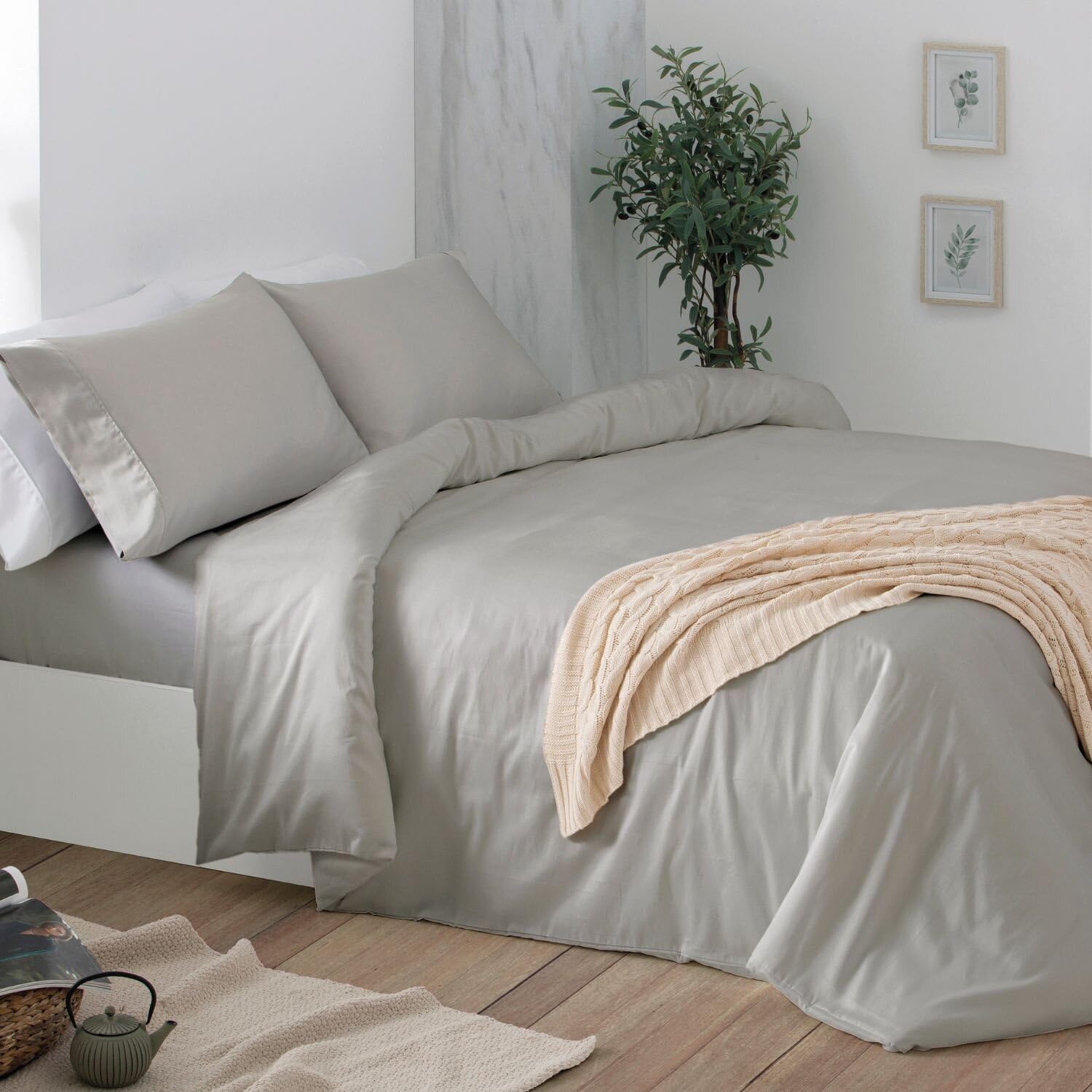 Fundas nórdicas Burrito Blanco de algodón satén 300 hilos color gris 405 para cama de matrimonio