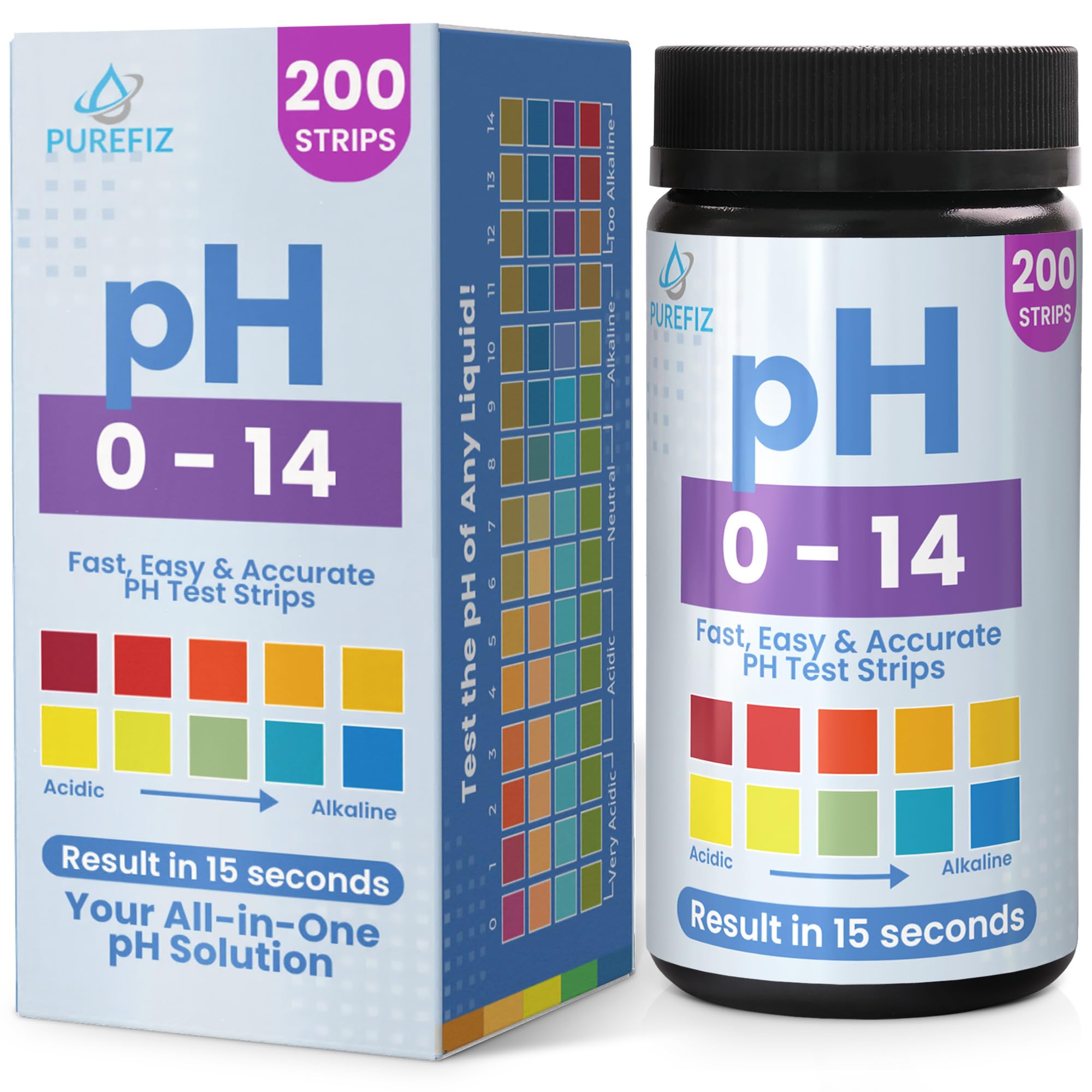 pH Test Strips 0-14 | 200 Universal Strips for Fast, Accurate pH Testing | Litmus Paper for Water, Pools, Kombucha, Food, Soap Making, Skincare,