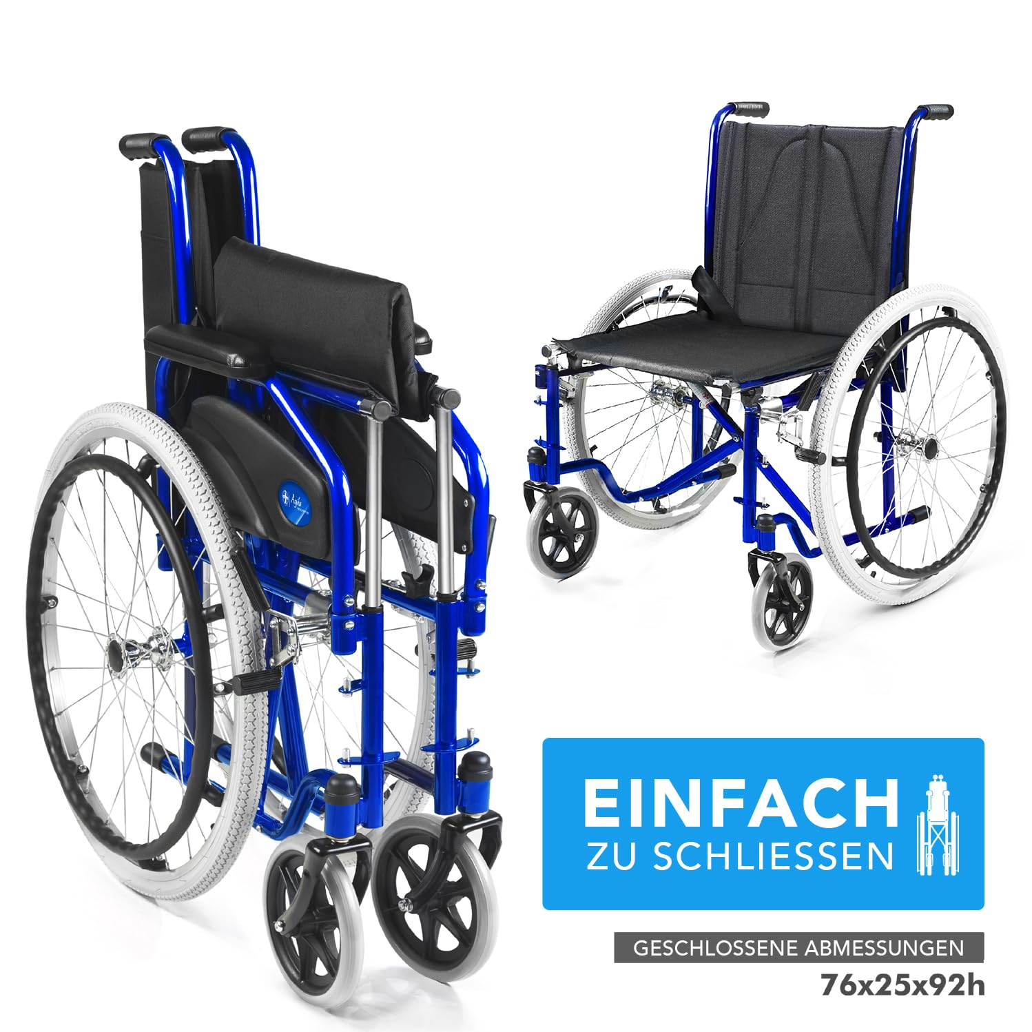 AIESI® Rollstuhl Faltbar leicht selbstfahrend mit hochfahrbaren und verstellbaren Fußstützen AGILA EVOLUTION PLUS, Abnehmbare Armlehnen, Sicherheitsgurt, Inflationspumpe, 24 Monate Garantie