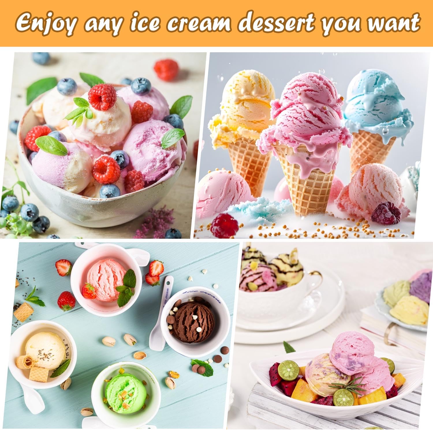 4 Pezzi Contenitore per Gelato per Ninja Creami, 16 OZ Contenitori per Gelato per NC301 NC300 NC299AMZ, Vaschette per Gelato Fatto in Casa con Coperchio, Accessori per Ninja Ice Creami Maker